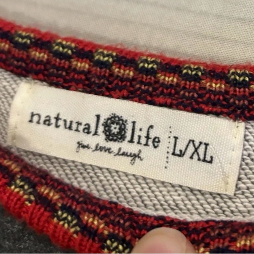 NATURAL LIFE knit trim pullover French terry sweater sweatshirt boho L/XL - Picture 7 of 13